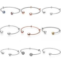Fashion Snake Bone Rose Gold Square Pando-Ra S925 Sterling Silver Open Bangle - Image 1