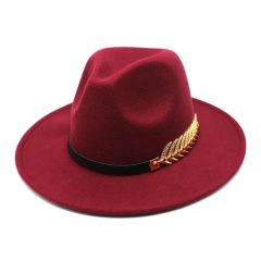 Cutsom Logo Woolen Felt Hat Panama Jazz Fedoras Hats with Metal Leaf Flat Brim Formal Party and Stage Top Hat for Women Men - Image 5
