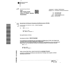 VAT  certificate from BMU TRADING GMBH