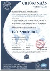 ISO 22000:2018 certificate from NAM TRANG EXPORT IMPORT TRADING LIMITED COMPANY