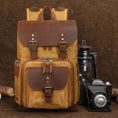 Waterproof Waxed Canvas and Genuine Leather DSLR Camera/Video Bags Camera Backpack - Image 4