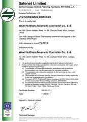CE certificate of TR series room thermostats 1 certificate from Wuxi Huishan Automatic Controller Co., Ltd.