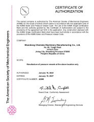 ASME U CERTIFICATE OF AUTHORIZATION certificate from Shandong Chemsta Machinery Manufacturing Co., Ltd.