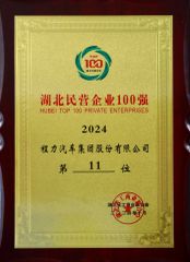 Top 100 Private Enterprises in Hubei Province certificate from Hubei Longshangxing Environmental Technology Co., Ltd