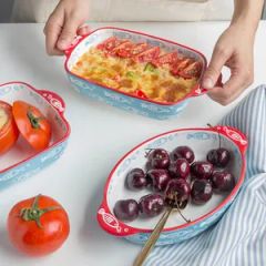 Bakeware Rectangle Deep Plate Household Oven Ceramic Baking Dish with Two Handles - Image 3