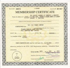 SCCI certificate from Six Finger Company