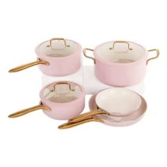 OEM Kitchenware New Design 8PCS Pink Marble Ceramic Coating Nonstick Cookware Set - Image 2