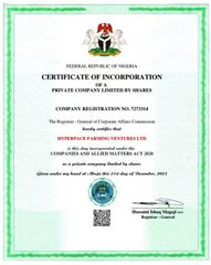 Corporate Affairs Commission  certificate from Hyperpace Farming Ventures ltd