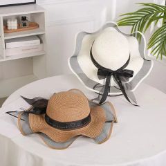 Fashion Travel Beach Sun Sunscreen Net Yarn Large Along Straw Hat - Image 6