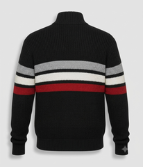 Off-White Full-Zip Shawl Collar Cardigan with Intarsia Knit +Men's Black Ribbed Quarter-Zip Pullover Sweater - Image 3