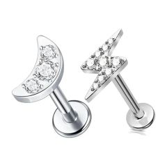 Wholesale Piercing Jewelry Lip Stud Ear Titanium Internal Thread Lip Piercing Moon Lightning Shape Labret Piercing - Image 1