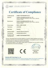 Colshine CE certificate of metal lamp holder certificate from Fuzhou Colshine Electric Co., Ltd.