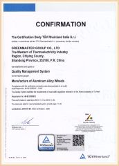 Alloy Wheel TUV 1 certificate of Qingdao Greenmaster Industrial Co., Ltd. – certificate photo, supplier certificates section