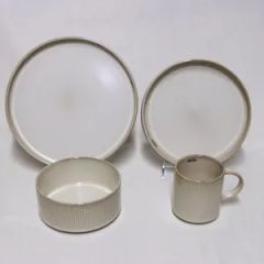 16PCS Stoneware Dinner Set Ceramic Tableware Vertical Line Emboss - Image 1