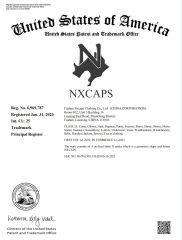 US trademark certificate from Fushun Nxcaps Clothing Company Limited