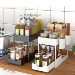 Double Layer Sliding Kitchen Storage Rack Under Sink Organizers - Image 5