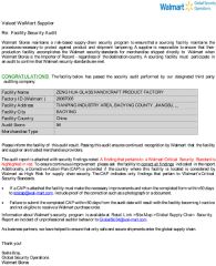 Walmart testing report certificate from Yangzhou Huiying Glass Crafts Co., Ltd.