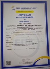 Food Product Registration certificate of Novaterra Organics – certificate photo, supplier certificates section