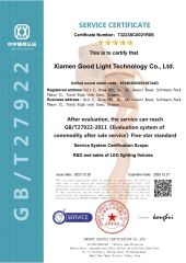 After Sale Service certificate from Xiamen Good Light Technology Co., Ltd.