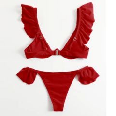 Ladies Sexy Bikini Triangle Bathing Swimsuit Beach Wear Swimwear with Ruffles - Image 5