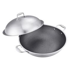 Factory Diract Kitchen Tools Tri-Ply Stainless Steel Chinese Wok Pan Cooking Pot Double-Handle Nonstick Pan Honeycomb Wok - Yiwu Cassue Trading Co., Ltd