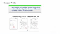 Transportation certificate certificate from Shijiazhuang Fanao Lubricant Oil and Grease Co., Ltd.