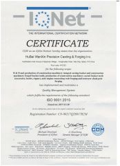 ISO certificate from Hubei Wanxin Precision Casting & Forging Inc.