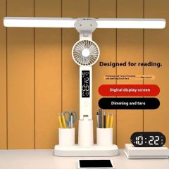 Rechargeable Table Lamp for Study, Desk Lamp Reading Light LED Table Light with Fan, LED Clock Display Reading Light - Image 6