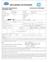 Kenya Bureau of Standards certificate from Foshan Yichuang Furniture Co., Ltd.