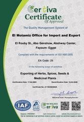ISO 9001:2015 certificate from Elmotmiz Herbs