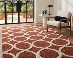 Hand Tufted Geometric Area Rug, Modern Terracotta Brown & Cream Circle Pattern Rug, Contemporary Living Room Bedroom Decor – product photo 1, product detail gallery