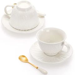 Exquisite Large Spoon New Design White Porcelain Tea Cups and Saucers - Image 2