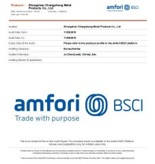 BSCI certificate from Zhongshan Changsheng Metal Products Co., Ltd.