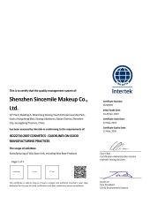 ISO22716 certificate from Shenzhen Vili Cosmetics Co., Ltd