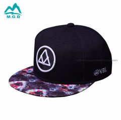 Wholesale Two-Tone Printed Brim Custom Logo Custom Snapback Caps Black - Image 1