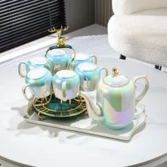 Nordic Luxury Ceramic Water Color Glaze Gold Rim Coffee Cup Afternoon Tea Set - Image 2