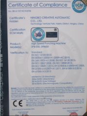 CE certificate of high speed punching machine certificate from Ningbo Creative Automatic Co., Ltd.