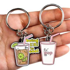 Promotional Metal Craft Metal Key Chains Custom Logo Keyring Cute Bubble Milk Tea Boba Keychain - Image 6