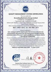 ISO9001 certificate from EXCEEDING ELECTRONICS GROUP LIMITED