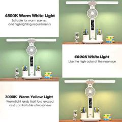 Rechargeable Table Lamp for Study, Desk Lamp Reading Light LED Table Light with Fan, LED Clock Display Reading Light - Image 2