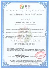 ISO9001:2015 certificate from Maxdrill Rock Tools Co., Ltd.