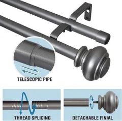 Metal Double Curtain Rods Adjustable Extendable Window Poles MOQ 1000 Shape Round Style Modern Feature Durable Color Customized - Image 2