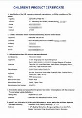 CHILDREN'S PRODUCT CERTIFICATE certificate from Putian Geyang Trading Co., Ltd