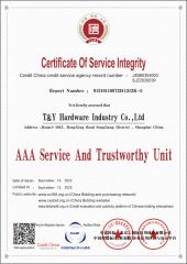 Certificate of service integrity certificate from T&Y Hardware Industry Co., Ltd.