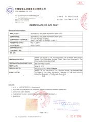 AZO certificate from Quanzhou Golden Nonwoven Co., Ltd.