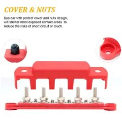 5 Studs M8 Spring Terminal Block Power Distribution Block 12V 300A Bus Barautomotive Marine Battery Junction Block Cover - Image 4