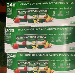 DANNON ACTIVIA PREBIOTIC YOGHURT 24 CUPS × 4 OZ  Low Fat Yoghurt Strawberry,Vanilla,Raspberry,Blueberry Yoghurt For Sale - Image 1