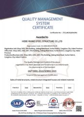ISO9001 certificate of Hebei Rhino Steel Structure Co., Ltd. – certificate photo, supplier certificates section