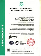 ISO9001:2008 certificate from Beijing Y.C.T.D. Packaging Machinery Co., Ltd.