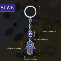 Custom Hand Rhinestone Crystal Blue Key Chain Lucky Metal Bracelet Evil Charms Pendant Eye Keychain - Image 5